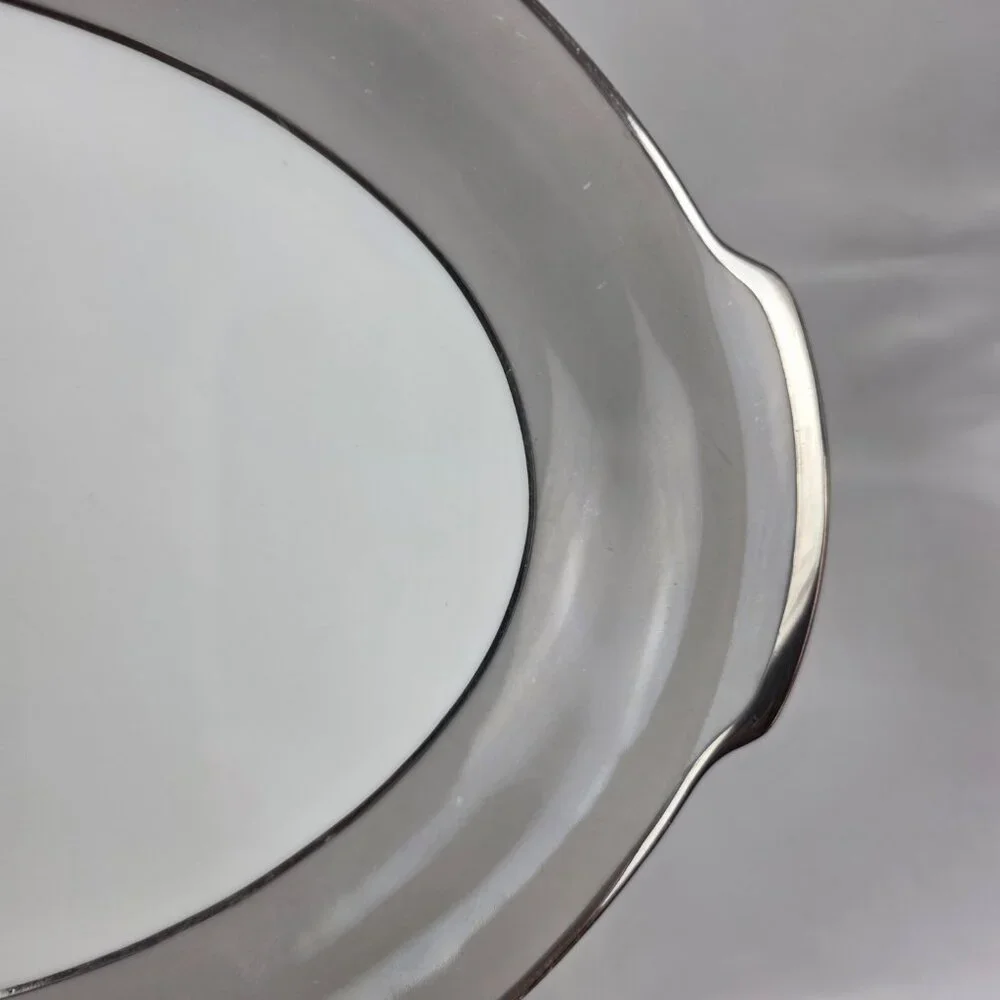 Sango Plantina Oval Serving Platter White with Gray Band & Platinum Trim